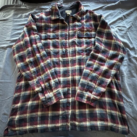 LL Bean Mens Fleece Lined Flannel Shirt Size 2XL Tall Plaid Shacket Heavyweight - Picture 3 of 10
